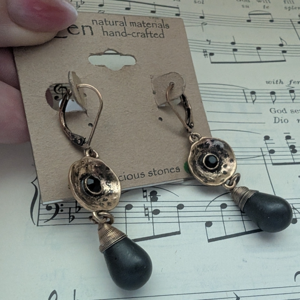Gold and Black Drop Earrings - Picture 2 of 8